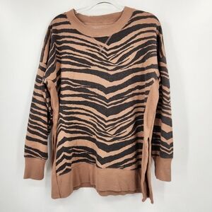 Aerie Good Vibes Oversized Crewneck Sweatshirt Womens Size Medium Tan Zebra